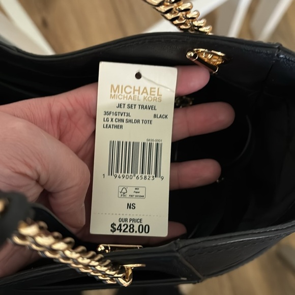 Michael Kors Black and Gold Tote with Chain Accents - Picture 2 of 11